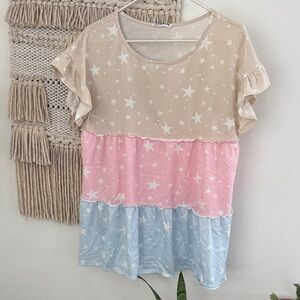 MACARON Tiered Ruffle Star Babydoll Top